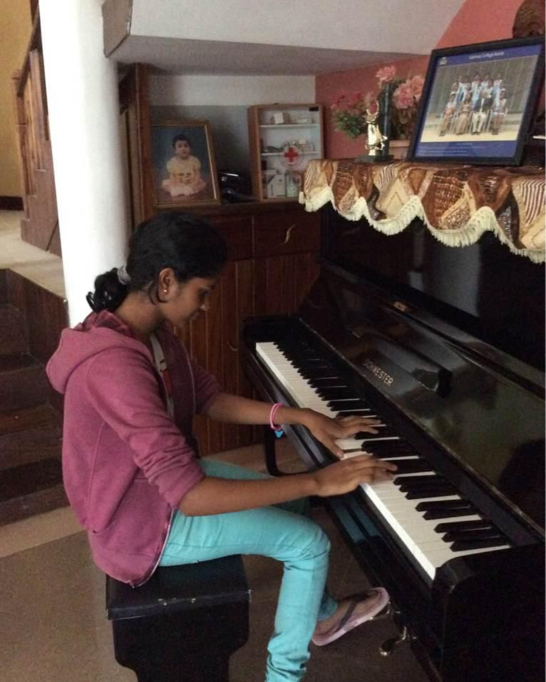 Playing piano as a teen